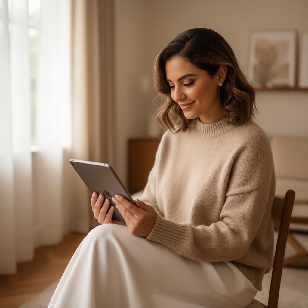 Noiva acompanhando o portal do cliente em um tablet
